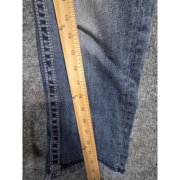 Miss Me Jeans Womens 27 Blue Signature Crop Embellished Rhinestone Raw Hem Bling - Picture 4 of 9